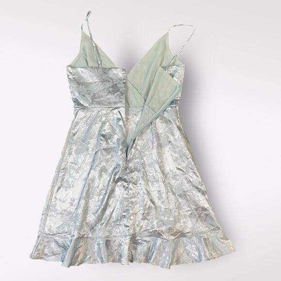 Altar’d State Light Blue Satin Floral‎ Jacquard Ruffled Mini Party Dress Size M - Picture 4 of 11